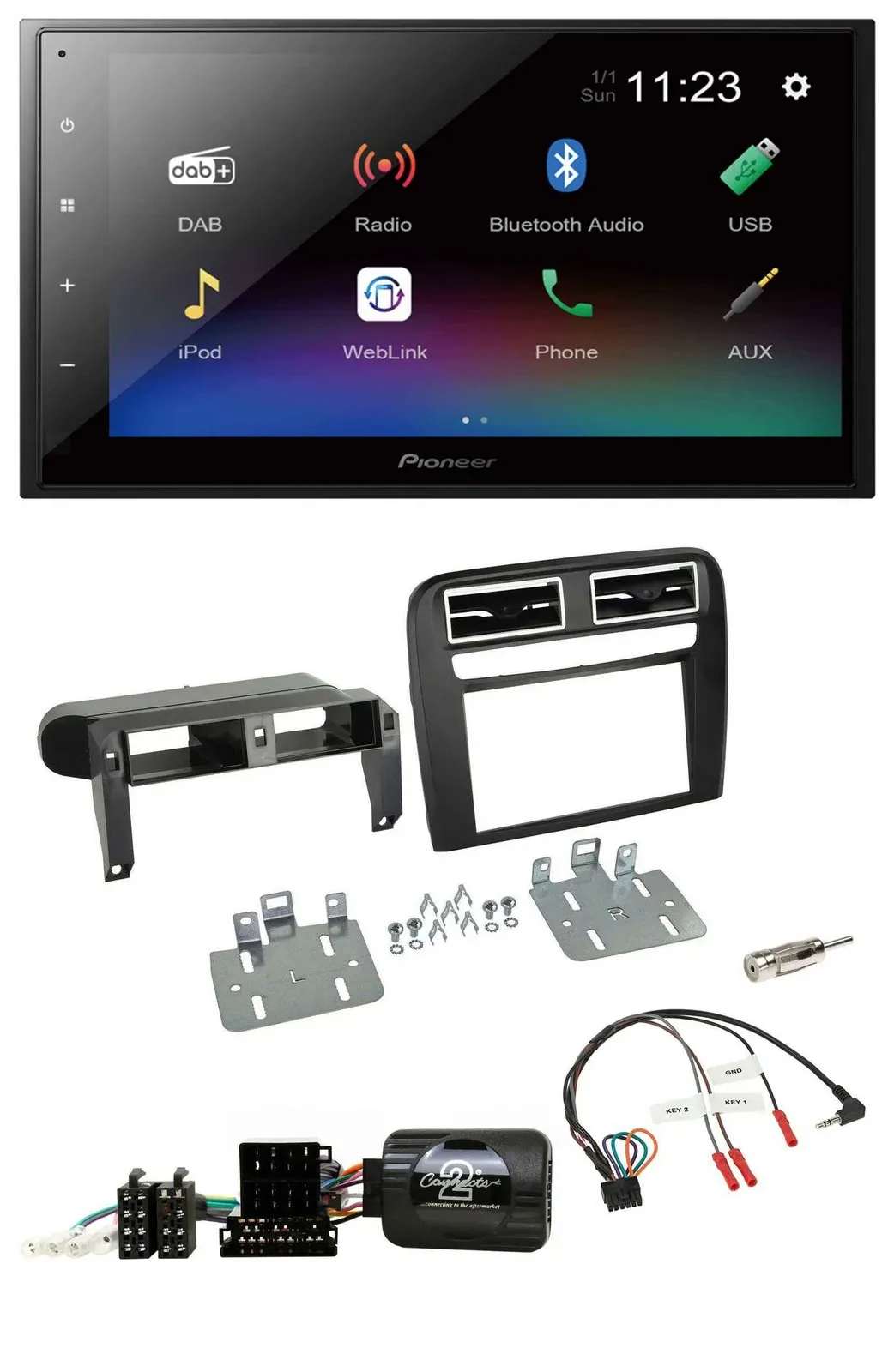 Автомагнитола Pioneer 2DIN USB Bluetooth DAB для Fiat Grande Punto (2006–2009), поддержка кнопок на руле, черный