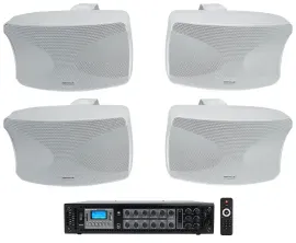 4 Rockville WET-44 PRO Dual 4" 4-Way Swivel 70V Commercial Speakers in White+Amp