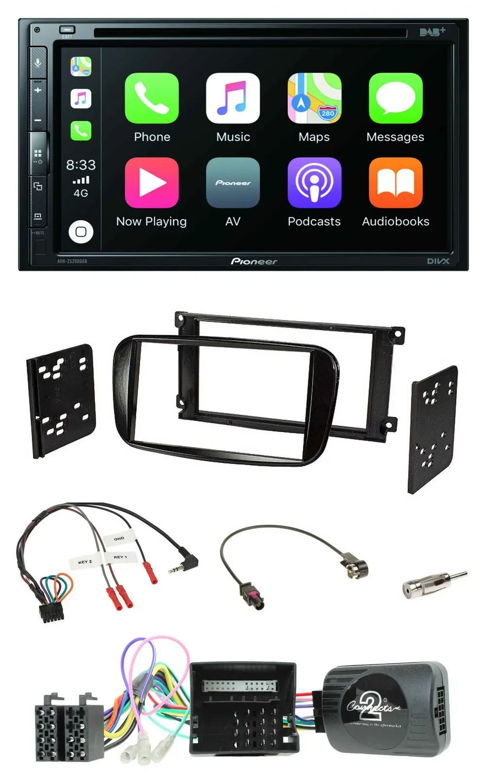Pioneer DVD 2DIN Lenkrad DAB Bluetooth USB Autoradio für Ford Focus C-Max CAN-Bu