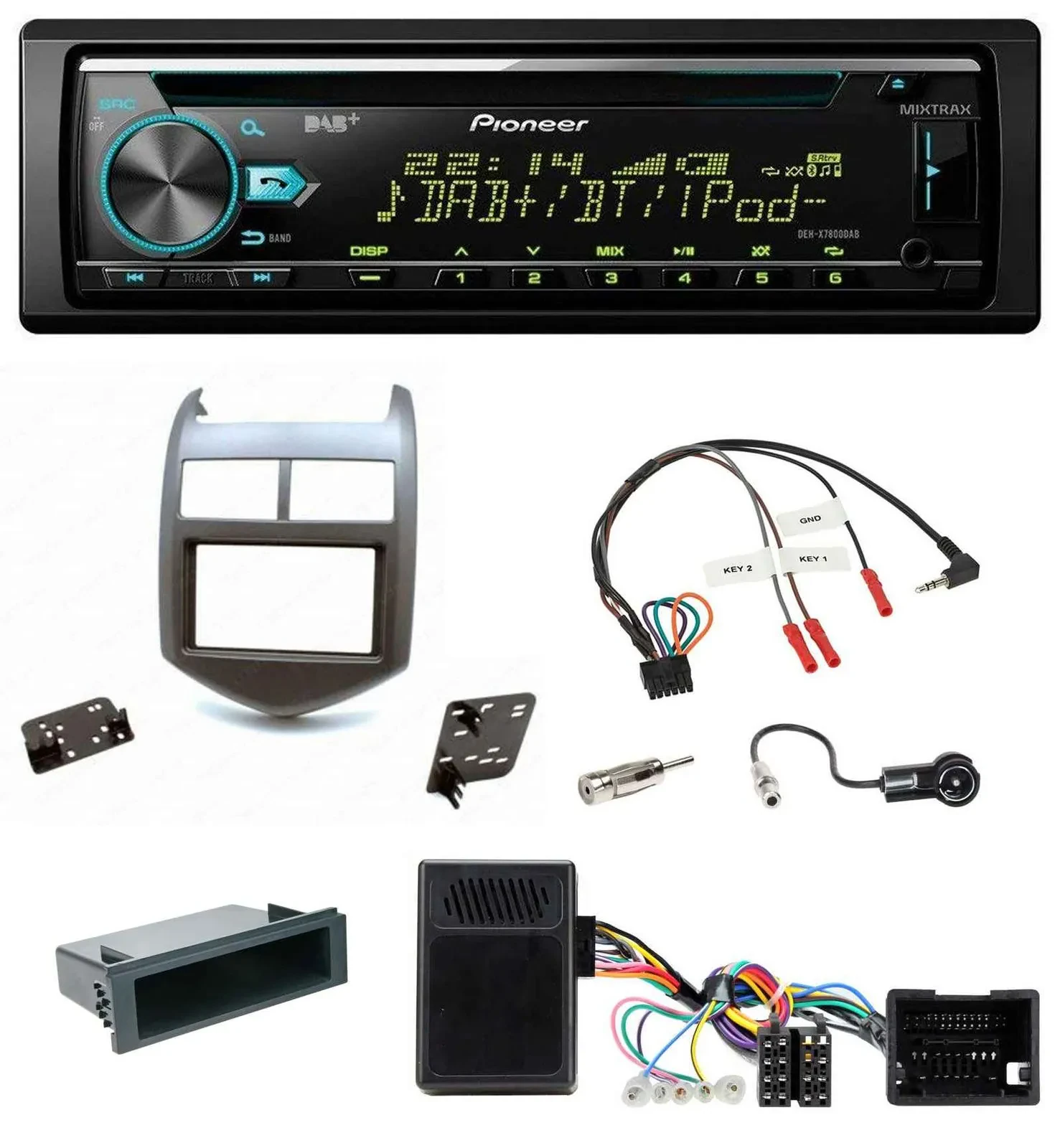 Pioneer DAB Lenkrad CD USB Bluetooth Autoradio für Chevrolet Aveo ab 11 dunkelgr