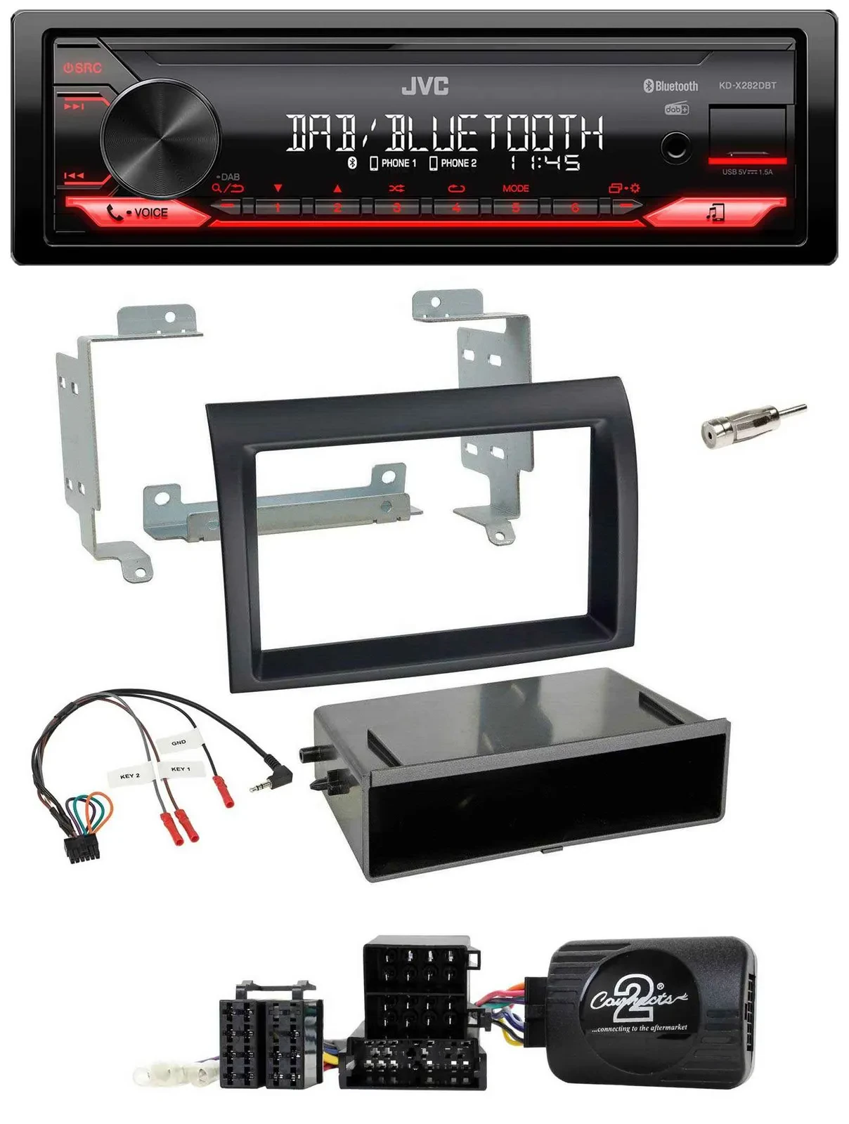 JVC Bluetooth USB DAB Lenkrad Autoradio für Fiat Ducato 06-08 schwarz