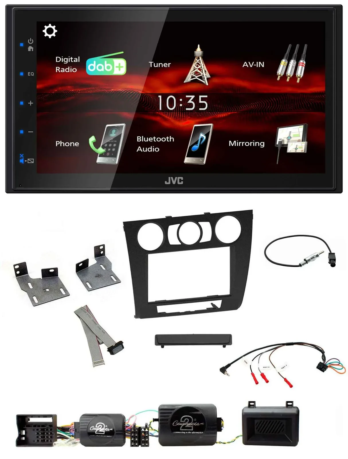 JVC USB Bluetooth Lenkrad DAB 2DIN Autoradio für BMW 1er PDC man. Klima E87/E88/