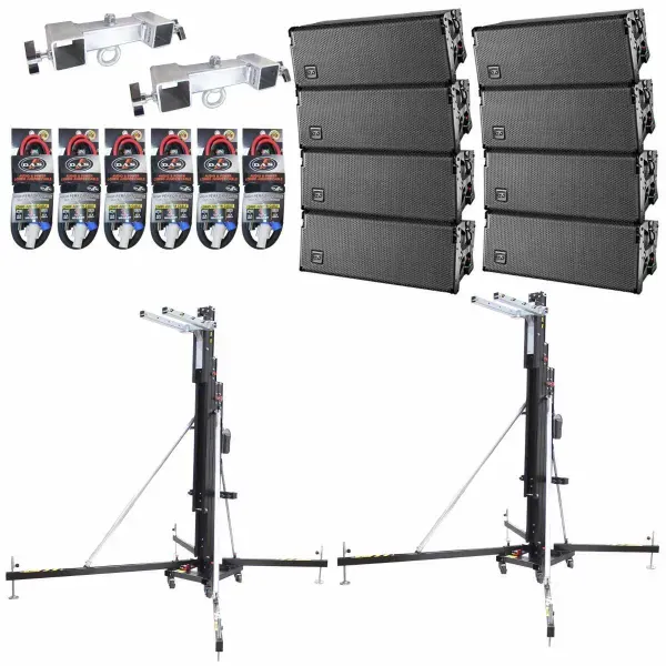 (8) DAS Event 208A Dual 8" Multipurpose Powered Line Array Speakers with Stands