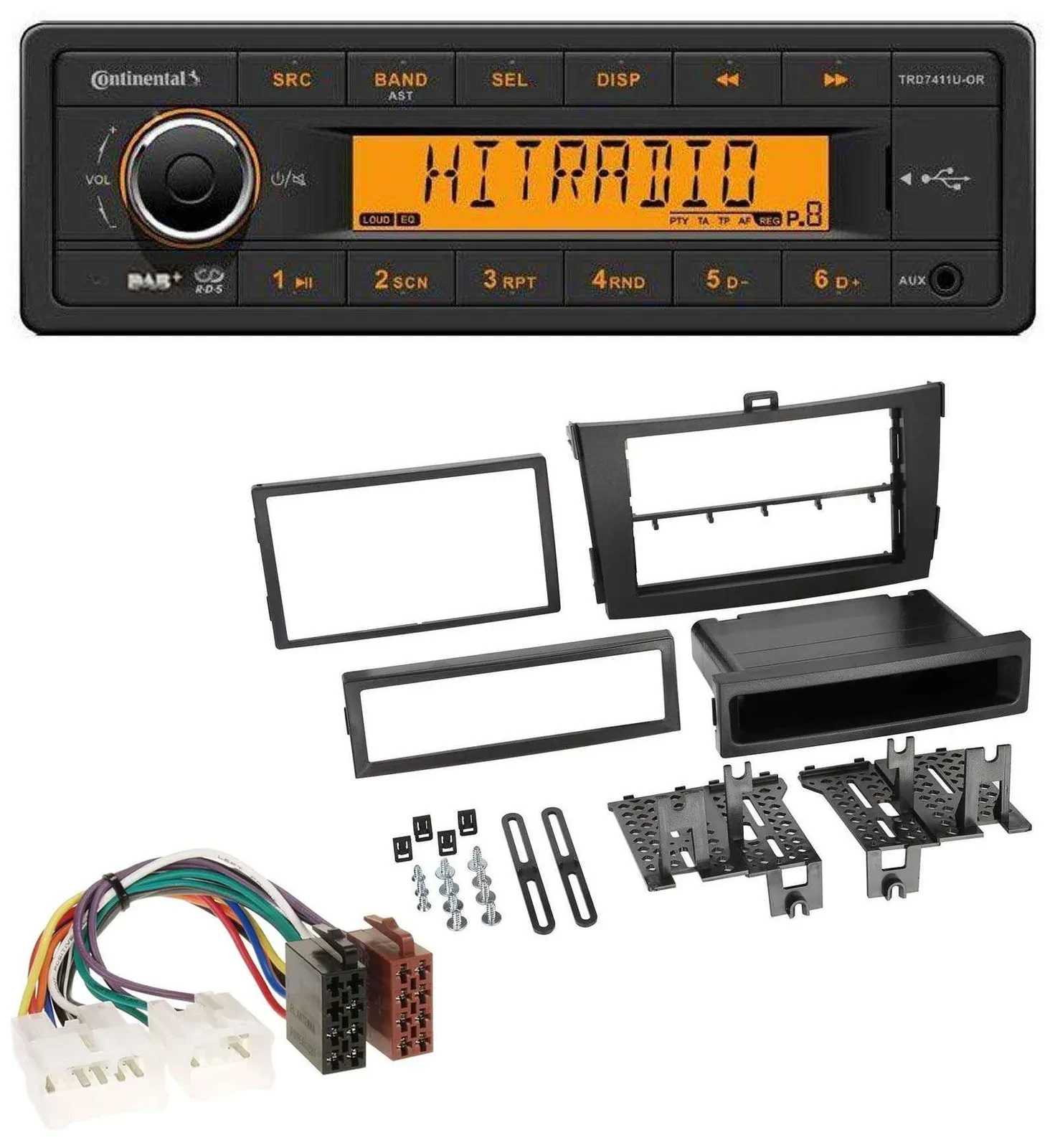 Автомагнитола Continental 1 DIN DAB MP3 AUX USB для Toyota Corolla (с 2009), черный