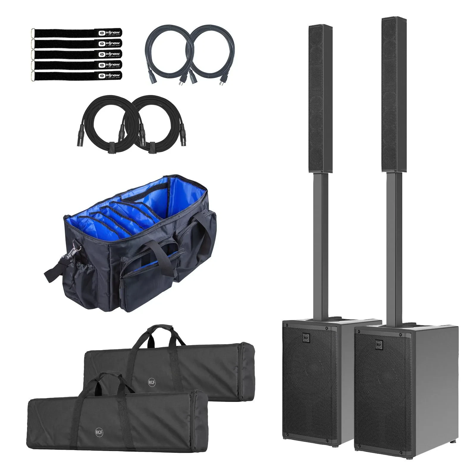 RCF EVOX-J9 Active 12" Three-Way Column Array Black 2-Pack with Cables