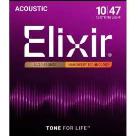 Струны для 12-струнной акустической гитары Elixir Nanoweb 11152 10-47, бронза