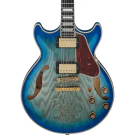 Ibanez AM93QA Artcore Exp Semi-Hollow Electric Guitar, Ebony, Jet Blue Burst