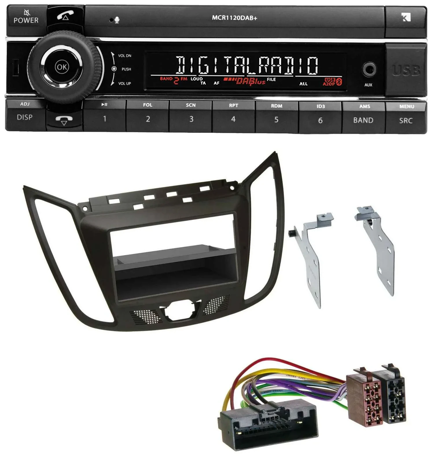 Kienzle Bluetooth MP3 USB DAB Autoradio für Ford C-Max / Kuga - dunkelbraun