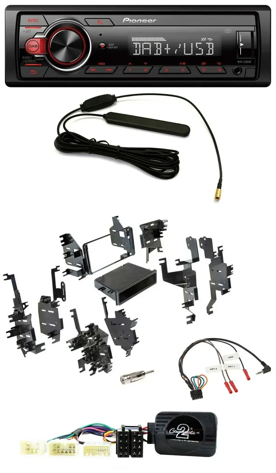 Автомагнитола для Toyota RAV4 (2001–2005) Pioneer 1DIN DAB, USB, MP3, поддержка кнопок на руле