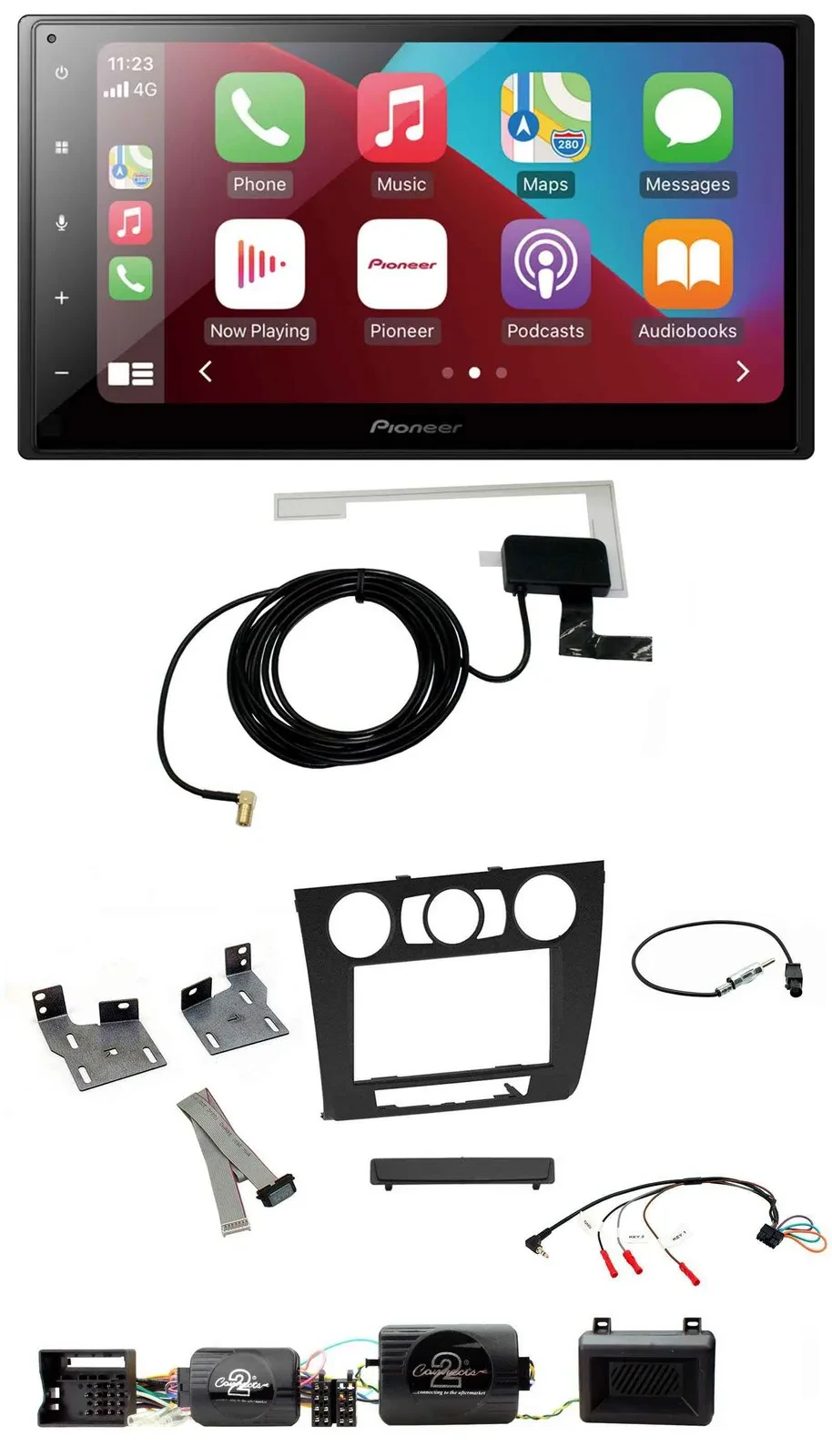 Автомагнитола Pioneer 2DIN, USB, Bluetooth, DAB, для BMW 1 серии (E87), поддержка управления с руля и PDC, совместима с ручным кондиционером