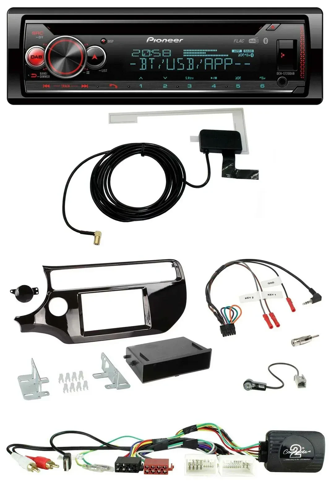 Автомагнитола Pioneer DAB CD USB Bluetooth для Kia Rio UB (с 03/2015), цвет черный глянец, поддержка кнопок на руле