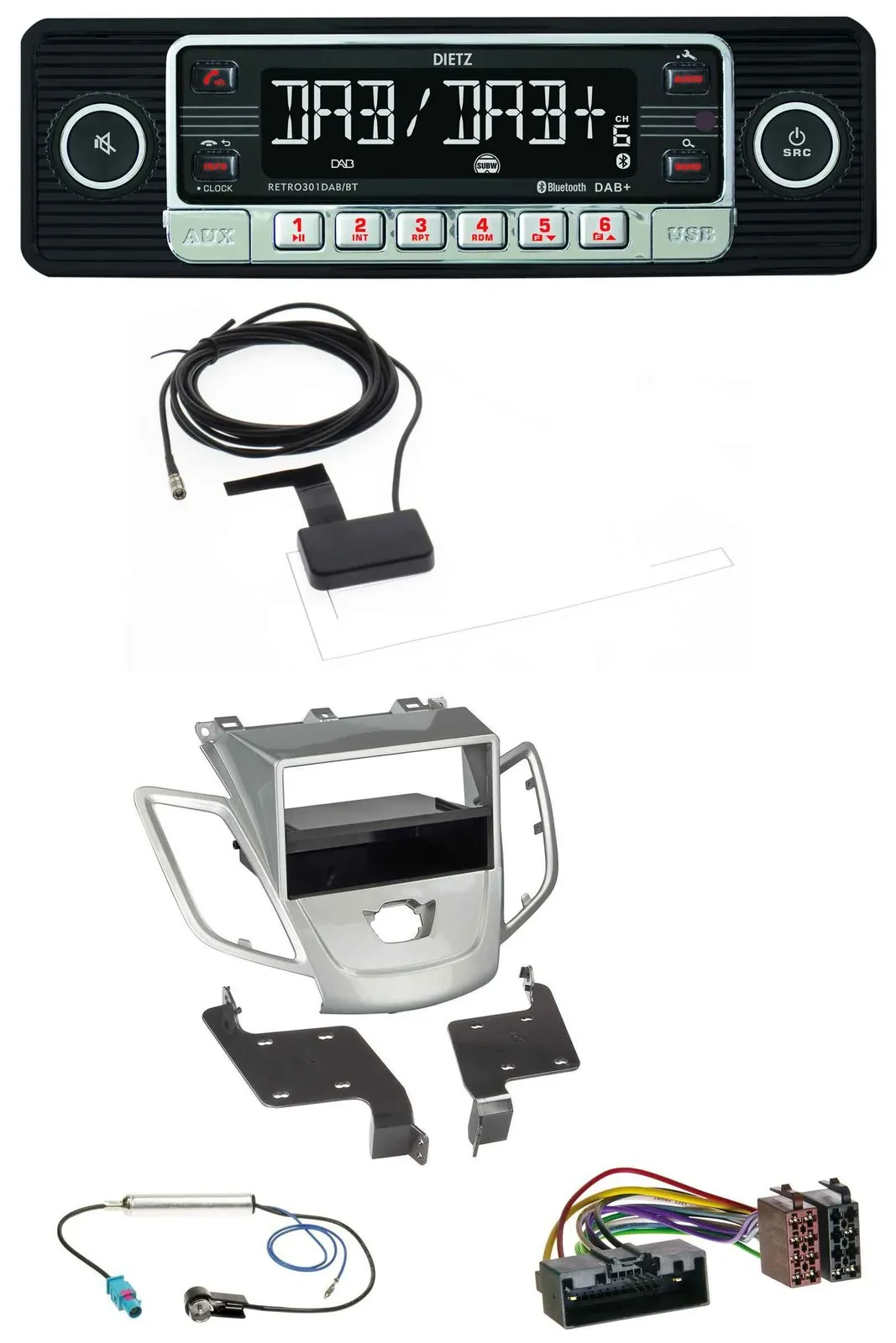 Dietz DAB Bluetooth USB MP3 Autoradio für Ford Fiesta JA8 10-17 ohne Display sil