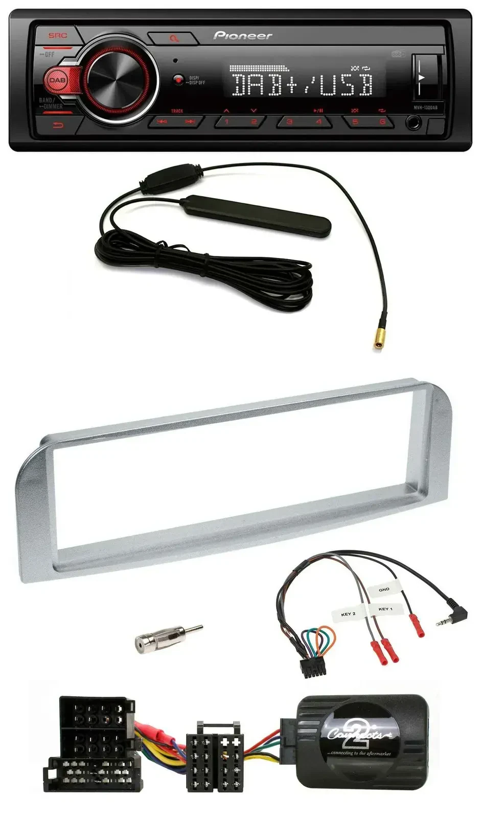 Автомагнитола для Alfa 147/GT Pioneer 1 DIN, DAB, USB, MP3, серебристо-серый