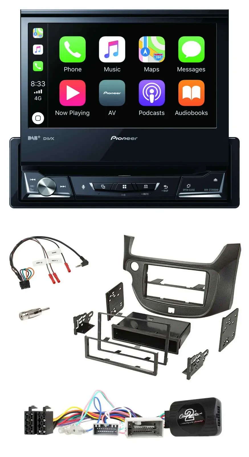 Pioneer DVD Bluetooth DAB USB Lenkrad Autoradio für Honda Jazz ab 2014 dunkelgra