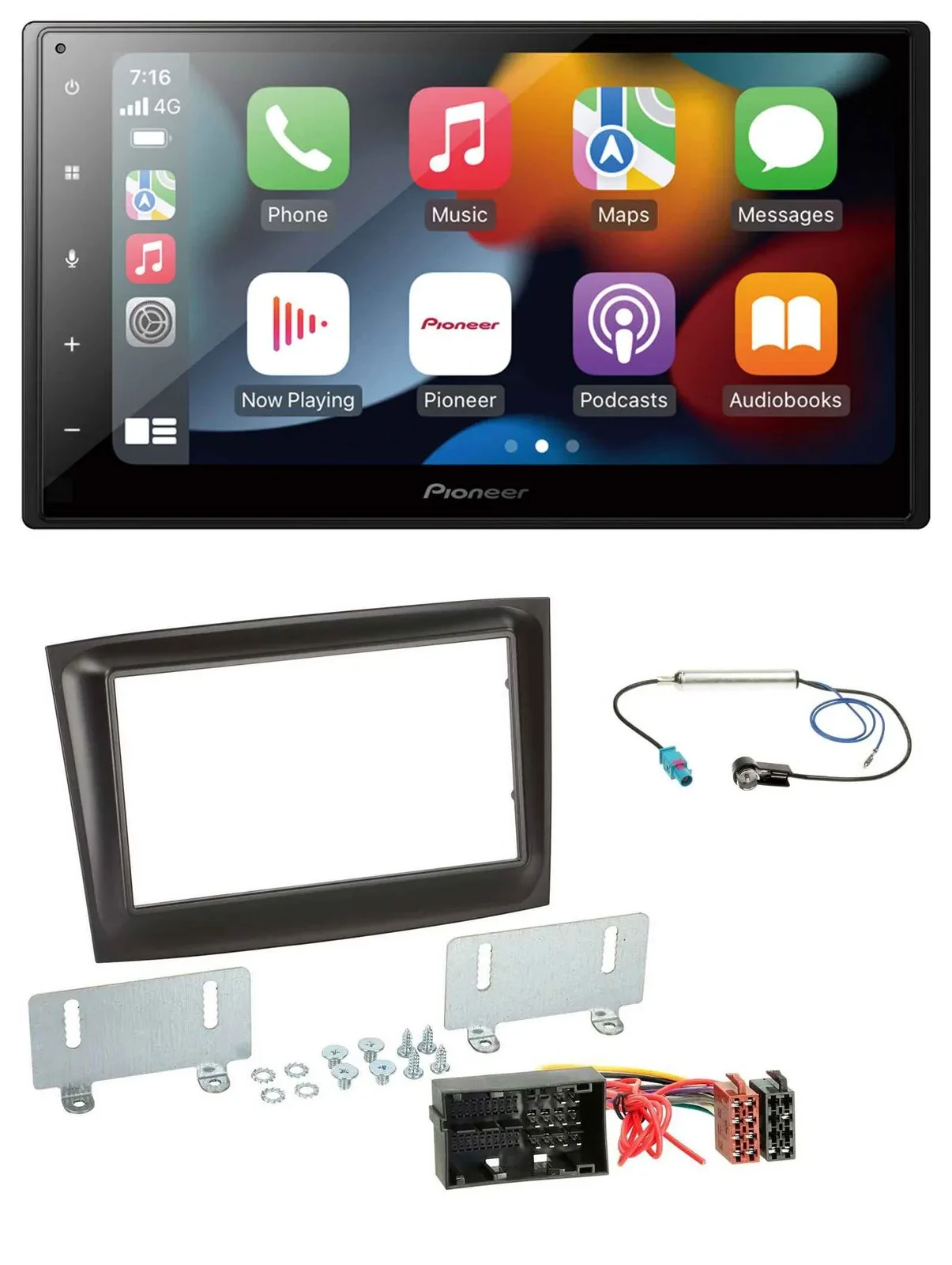 Pioneer DAB Bluetooth 2DIN USB MP3 Autoradio für Fiat Doblo ab 2015 schwarz