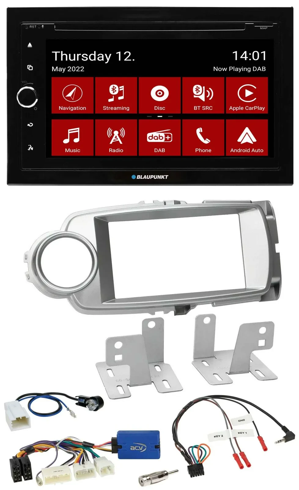 Blaupunkt 2DIN Lenkrad Bluetooth USB TMC DAB Navigation für Toyota Yaris 2011-20