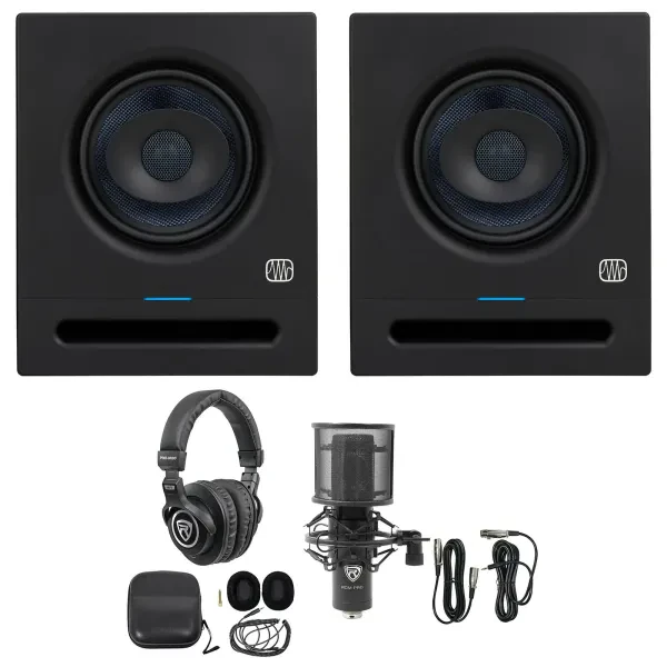 (2) Presonus Eris Pro 6 Powered 6" 2-Way Studio Monitors Speakers+Headphones+Mic