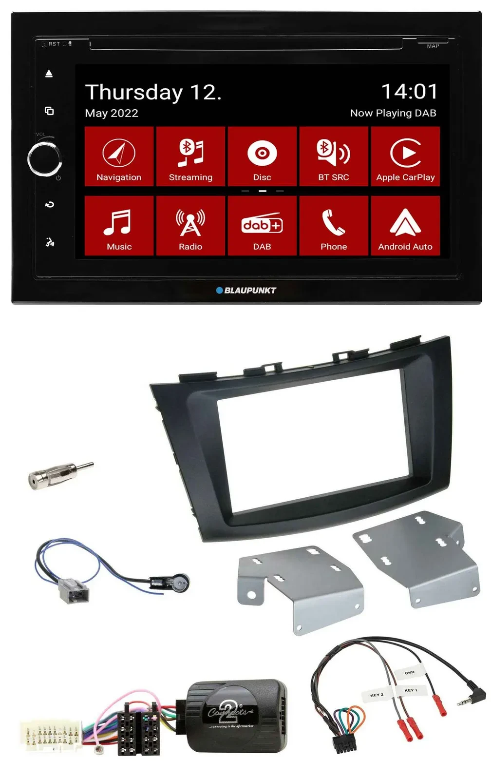 Blaupunkt 2DIN Lenkrad Bluetooth USB TMC DAB Navigation für Suzuki Swift ab 2011