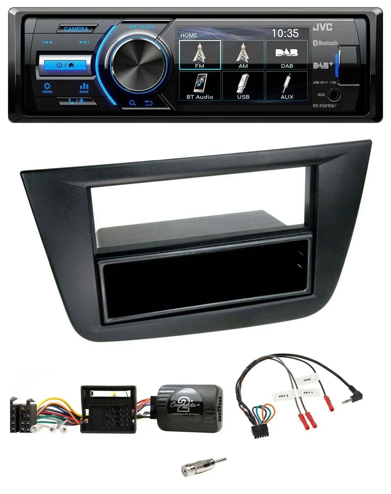 Автомагнитола JVC Bluetooth, USB, DAB для Seat Altea/Toledo (2004–2009) черный