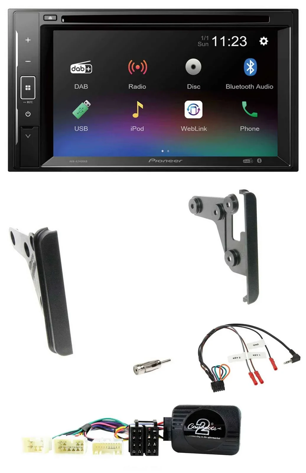 Автомагнитола для Toyota FJ Pioneer 2DIN, Bluetooth, USB, DAB, DVD, управление с руля