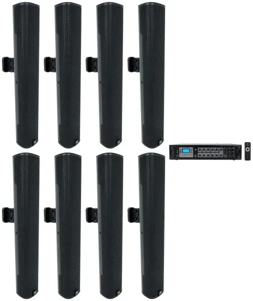 (8) JBL COL600-BK 24" Black 70V Commercial Column Wall Mount Array Speakers+Amp