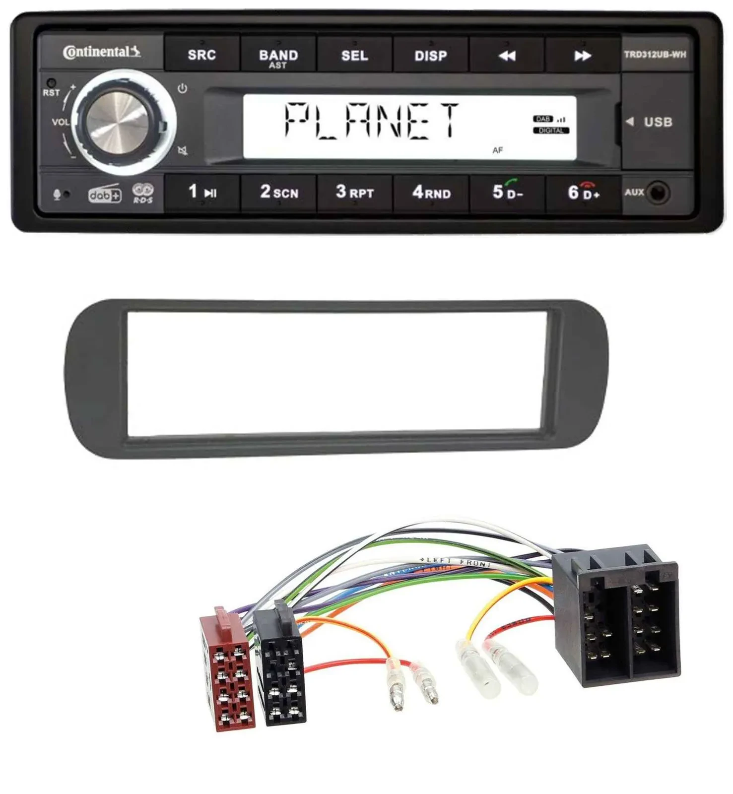 Автомагнитола Continental 1 DIN, USB, AUX, DAB, MP3, чёрная, для Lancia Y (1996–2004)