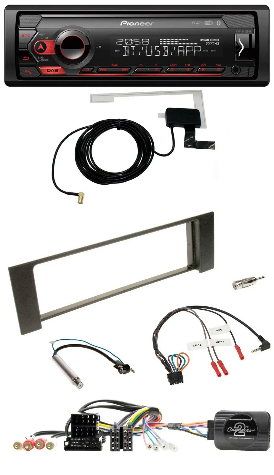 Автомагнитола для Audi A4 (2000–2004) Pioneer DAB, USB, Bluetooth, CAN-Bus ISO, поддержка управления на руле