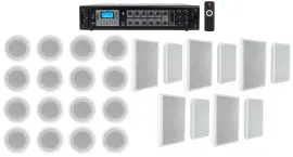 Rockville 6-Zone Amp+16) 5" White Ceiling+10) Wall Restaurant/Bar/Cafe Speakers