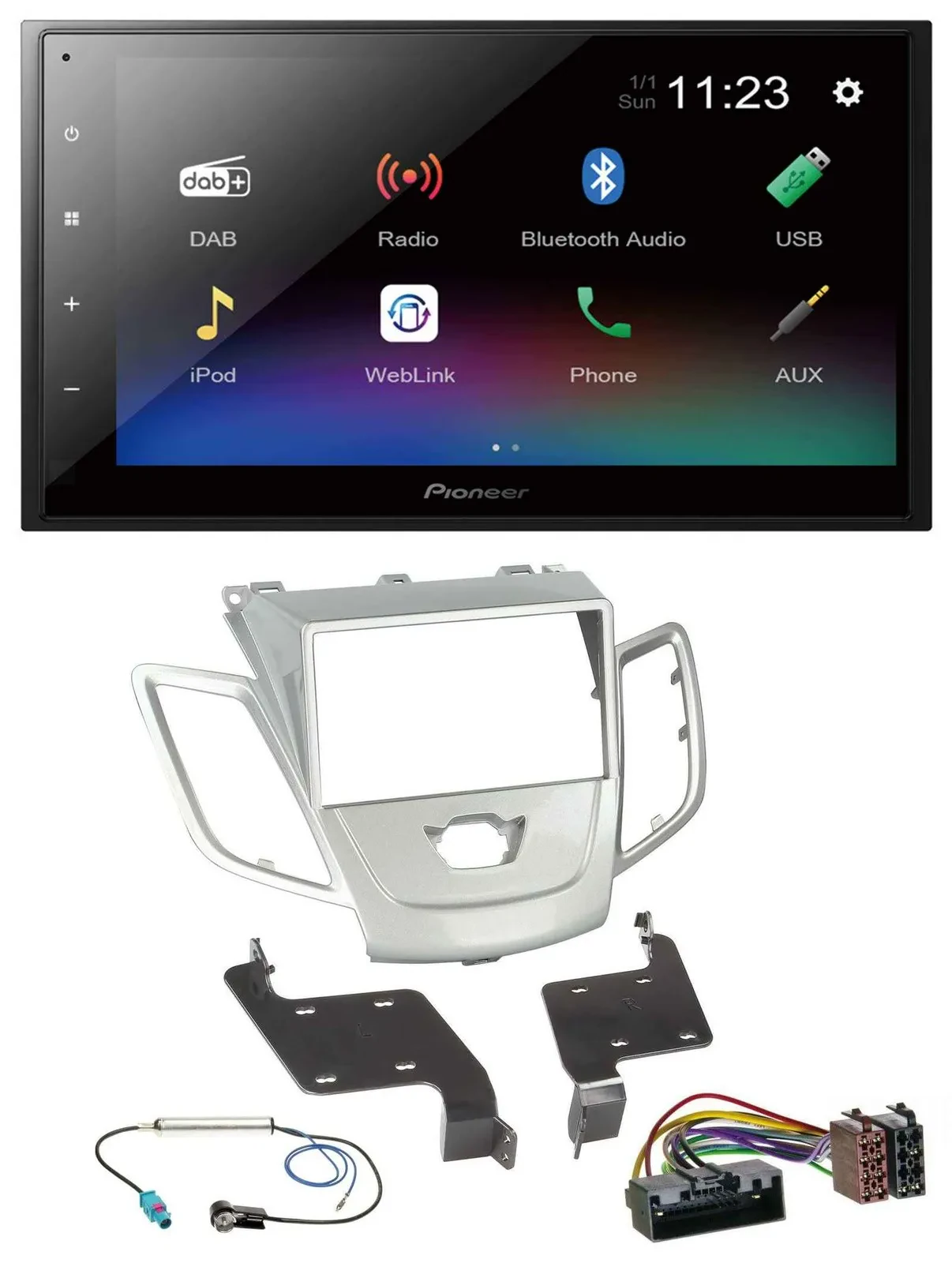 Автомагнитола для Ford Fiesta (2010–2017) Pioneer 2-DIN USB Bluetooth DAB MP3 серебристая