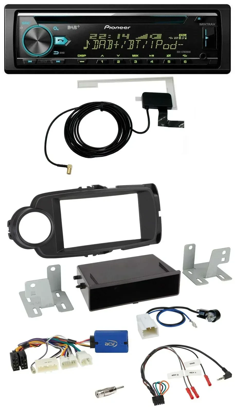 Автомагнитола Pioneer CD, USB, MP3, DAB для Toyota Yaris (с 2014), черная, 28-pin, поддержка управления на руле