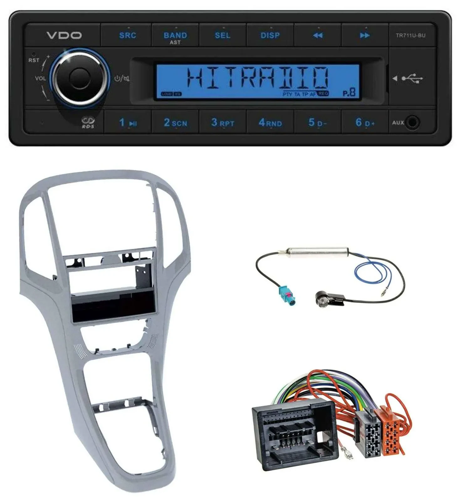 VDO AUX 1DIN MP3 USB Autoradio für Opel Astra J ab 2009 Platin silber