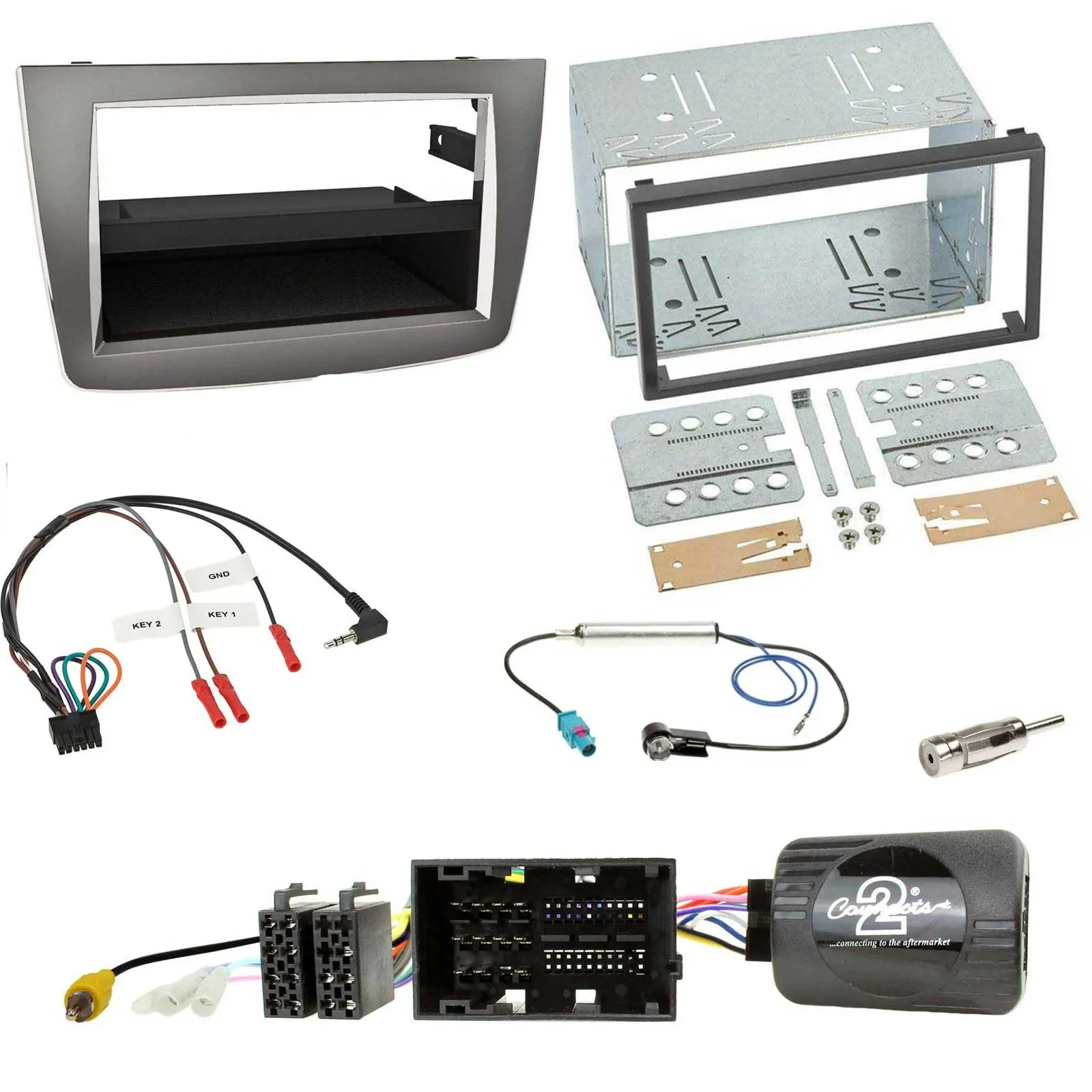 Установочный комплект для автомагнитолы Caraudio24 2-DIN для Alfa Romeo Mito 2014–2018, серебристый, с адаптером управления на руле