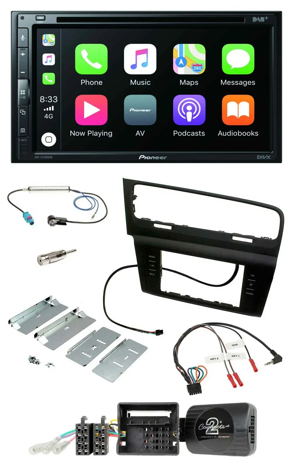Pioneer DVD 2DIN Lenkrad DAB Bluetooth USB Autoradio für VW Golf VII ab 2012