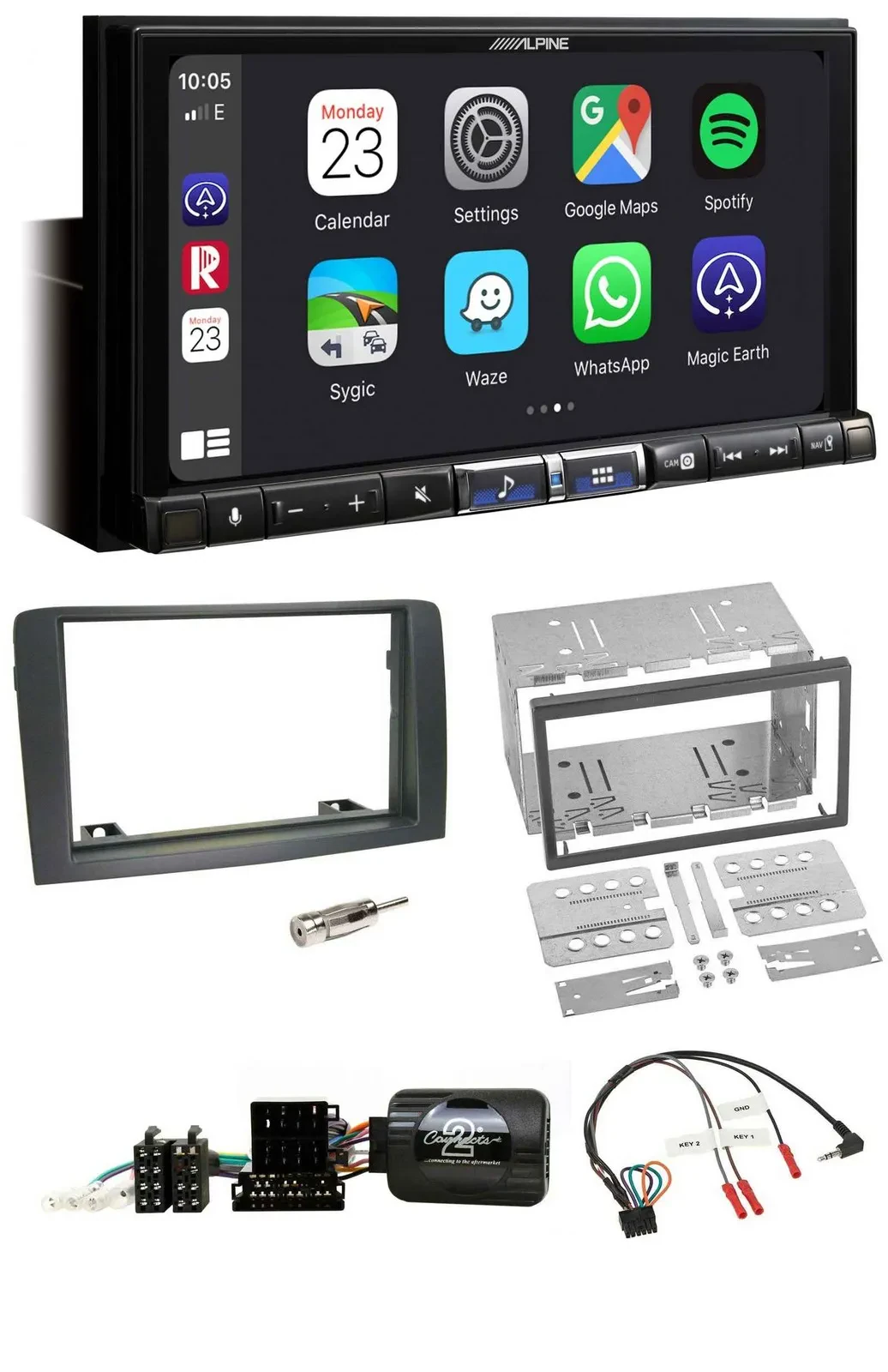 Alpine 2DIN DAB USB Lenkrad Bluetooth Autoradio für Fiat Idea 2006-2012 grau