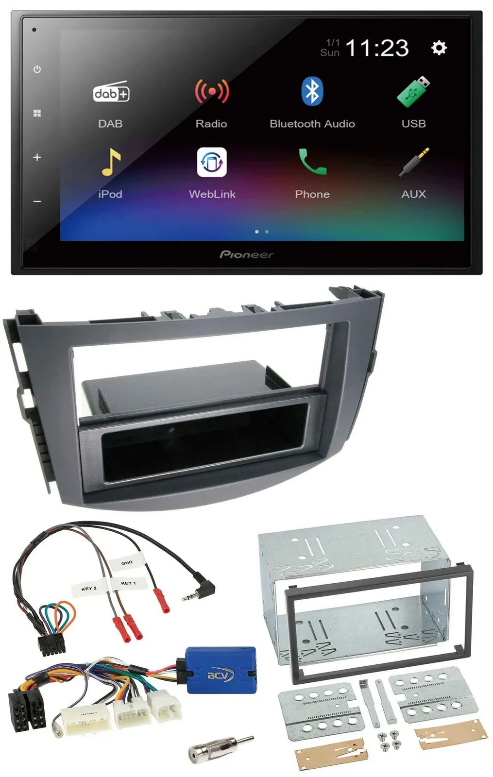 Автомагнитола для Toyota RAV4 (с 2011) Pioneer 2DIN, Bluetooth, USB, DAB, поддержка кнопок на руле, 28-pin