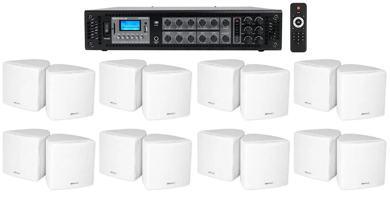 Настенная акустика Rockville Cube 70v White с усилителем (16 штук)
