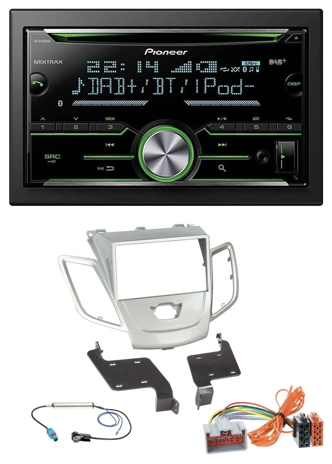 Pioneer Bluetooth MP3 DAB 2DIN USB CD Autoradio für Ford Fiesta 08-10 silber