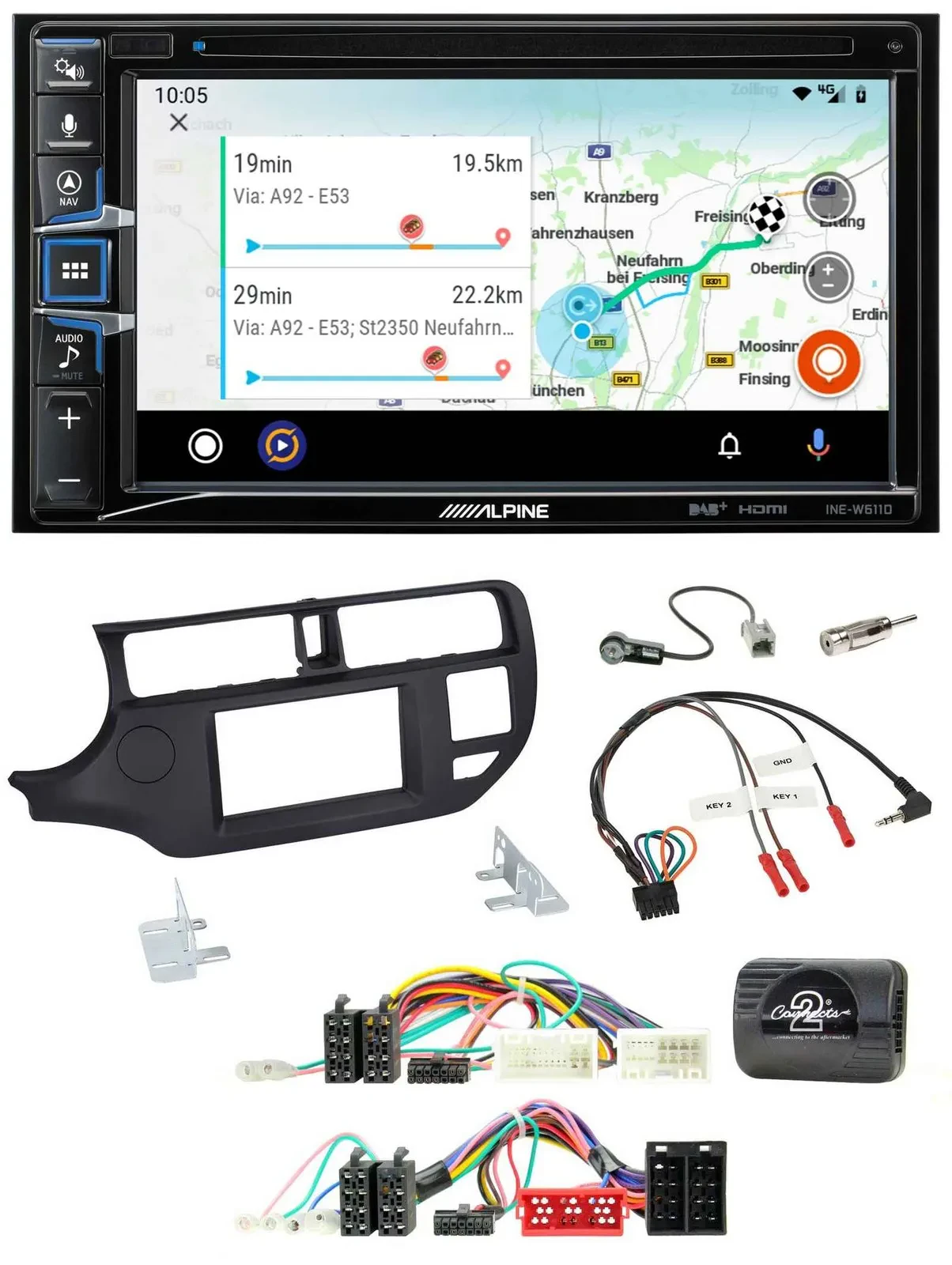 Alpine Bluetooth TMC USB DAB 2DIN Lenkrad Navigation für Kia Rio UB 11-15 schwar