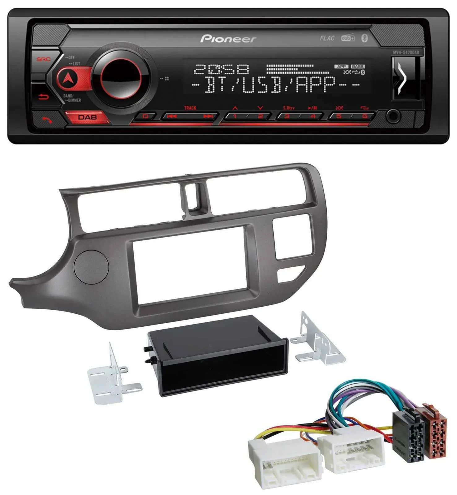 Pioneer MP3 USB DAB Bluetooth Autoradio für Kia Rio UB 2011-2014 anthrazit