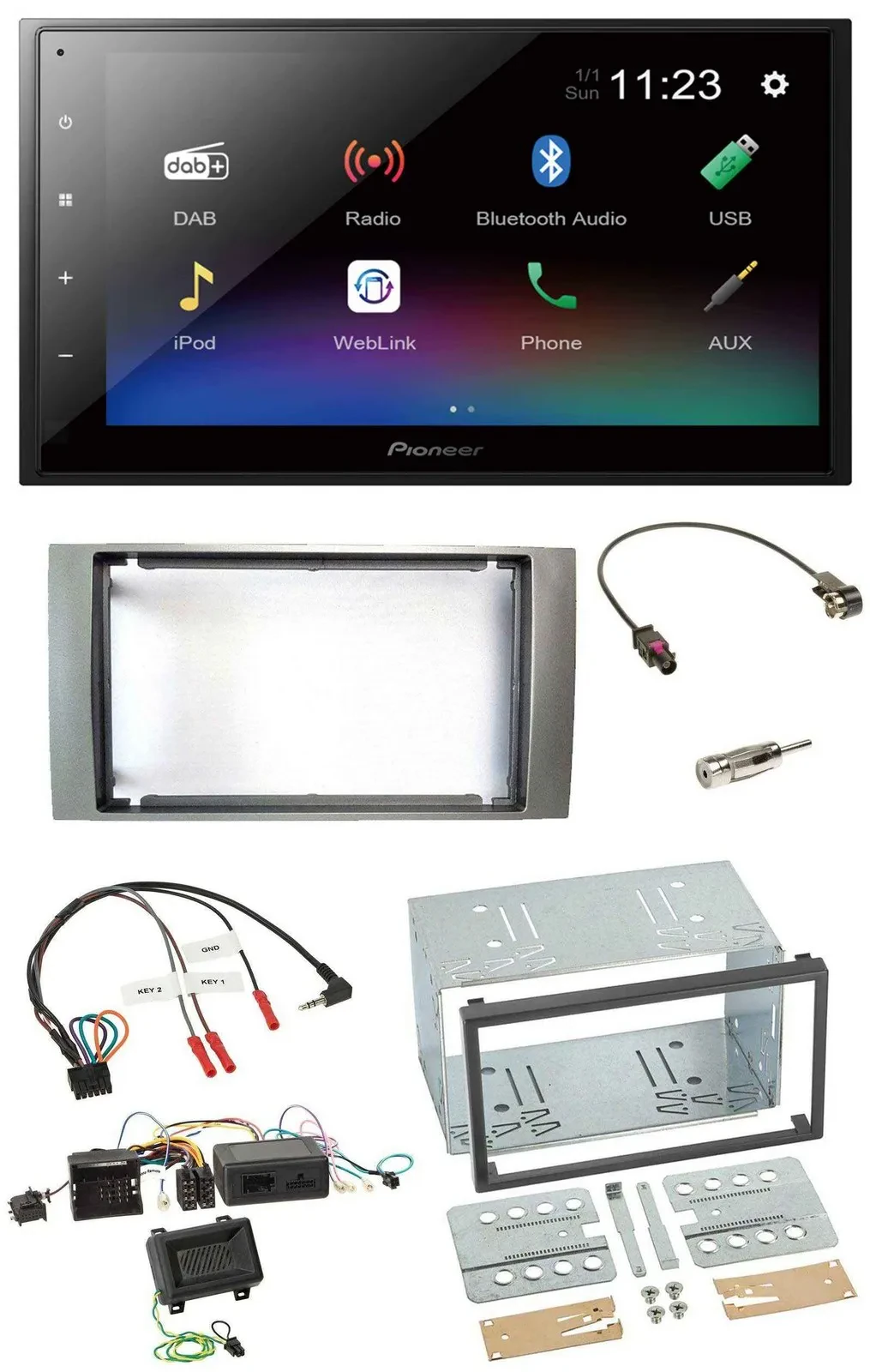 Pioneer USB Bluetooth DAB 2DIN Lenkrad Autoradio für Ford Kuga 2008-2012 silber