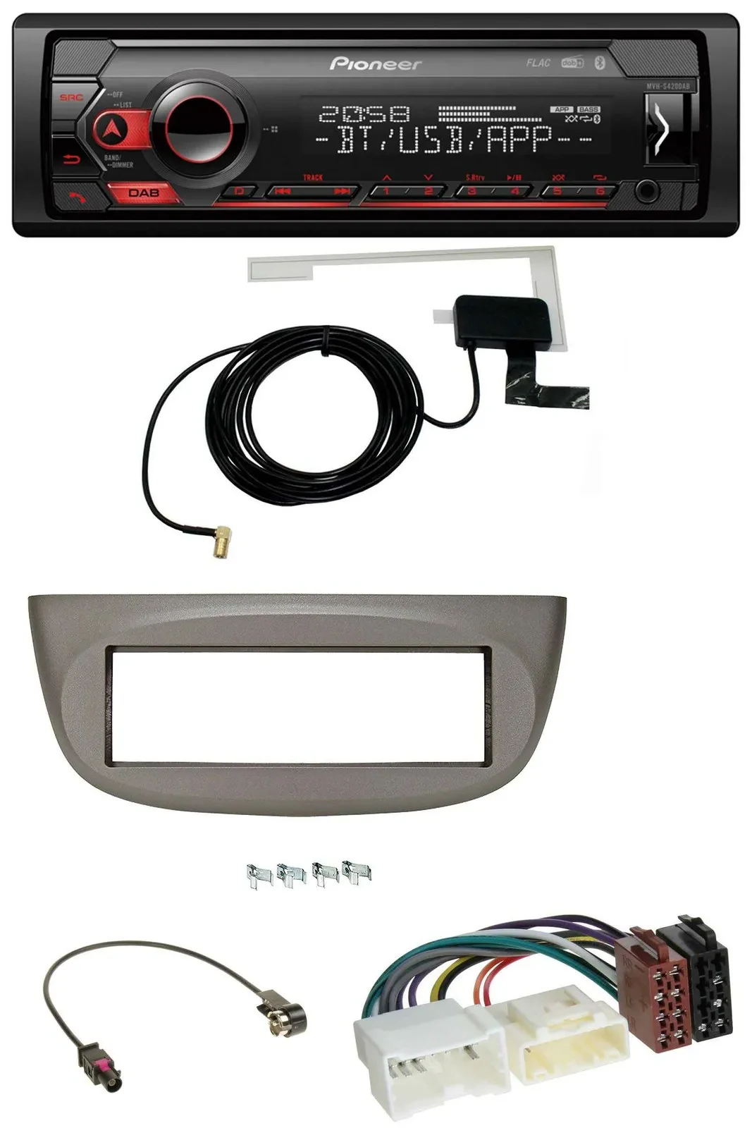 Автомагнитола для Renault Twingo Pioneer DAB, USB, MP3, Bluetooth, бежево-серый