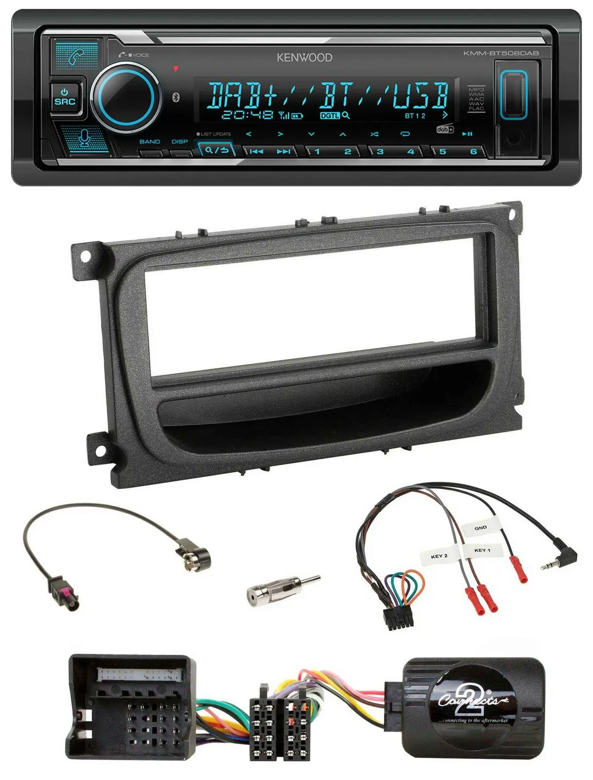 Автомагнитола Kenwood Bluetooth, DAB, USB для Ford Mondeo/S-Max 2007–2014, черная