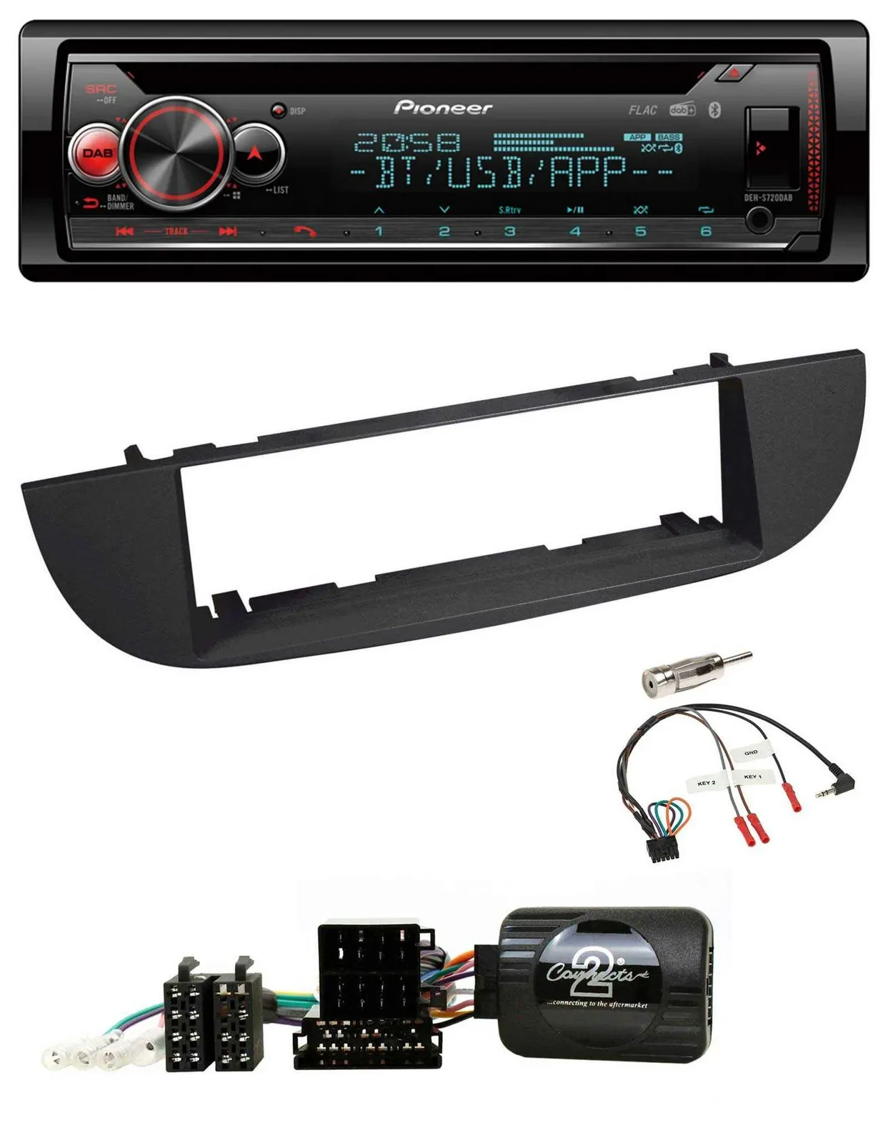 Автомагнитола для Fiat 500 (с 2007) Pioneer DAB, CD, Bluetooth, USB, черная