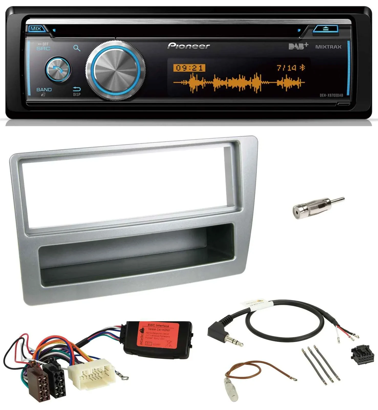 Автомагнитола для Honda Civic (2004–2006) Pioneer DAB USB CD Bluetooth, серебристая