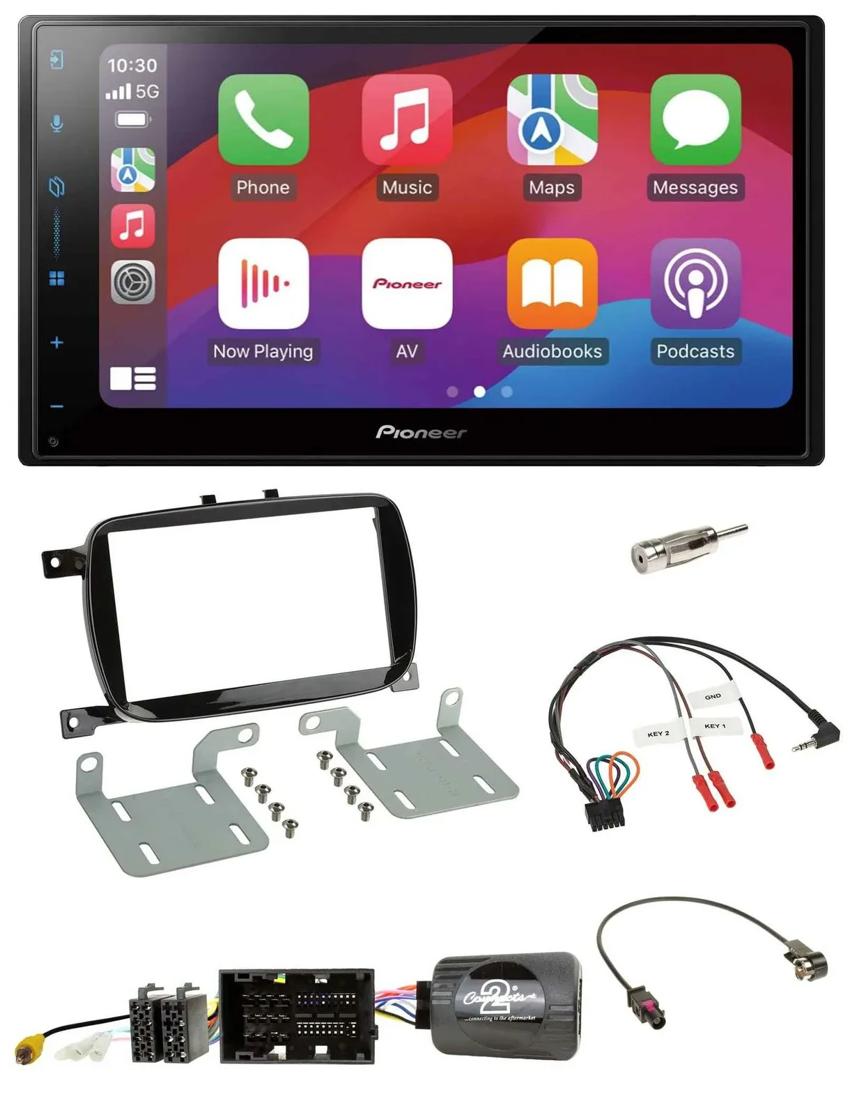 Автомагнитола для Fiat 500X Pioneer 2DIN, DAB, Bluetooth, USB, совместима с кнопками на руле