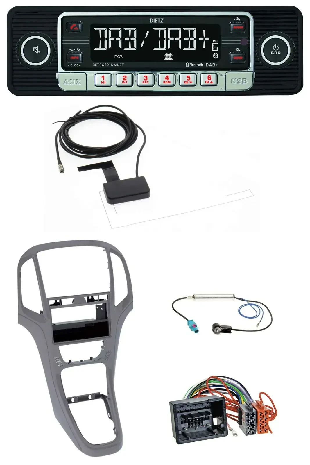 Dietz DAB Bluetooth USB MP3 Autoradio für Opel Astra J ab 2009 Titan grau