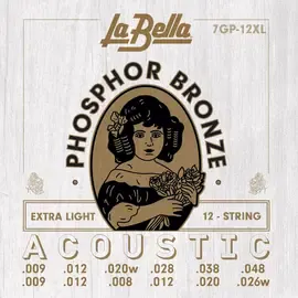 Струны для 12-струнной акустической гитары La Bella 7GP-12XL Phosphor Bronze 9-48