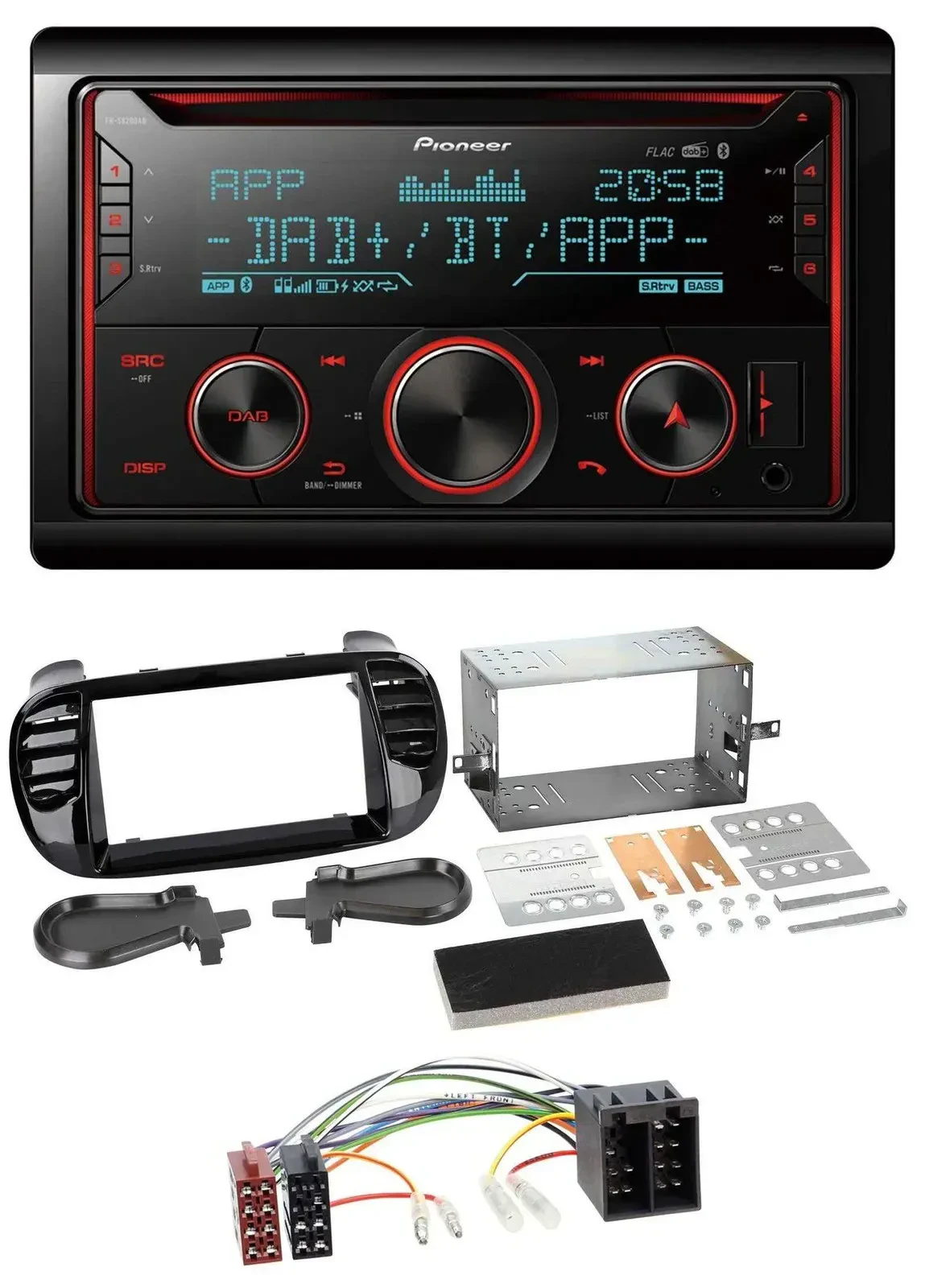 Автомагнитола для Fiat 500 до 2012 Pioneer 2DIN DAB, Bluetooth, USB, CD, MP3, глянцевая