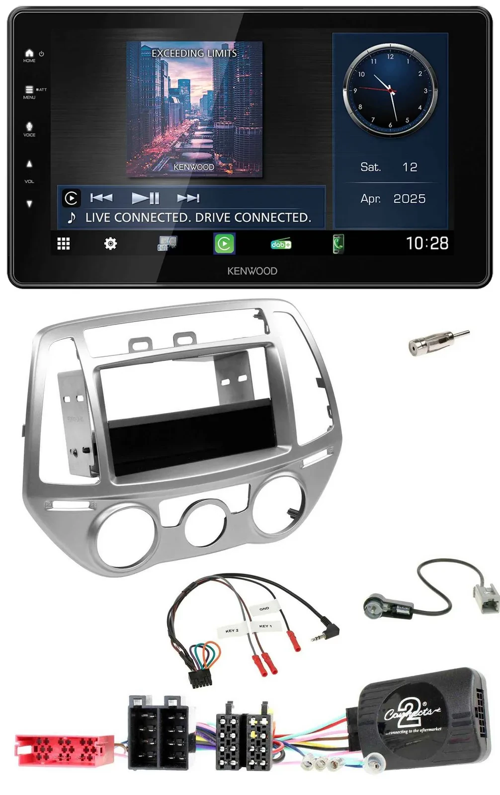 Kenwood Lenkrad Bluetooth USB DAB Autoradio für Hyundai i20 2012-2014 silber man