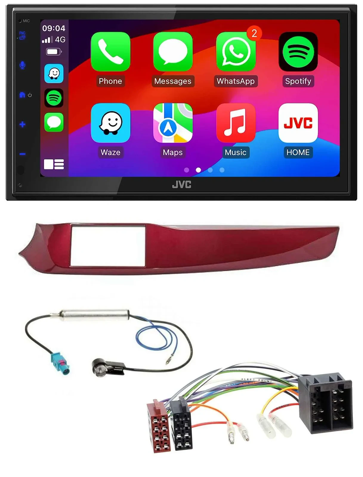 JVC Bluetooth USB MP3 2DIN DAB Autoradio für Alfa Giulietta 10-13 rot glänzend